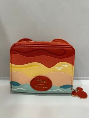 Disney Our Universe Mickey Mouse Sunset Palm Tree Zip Around Wallet Card Holder